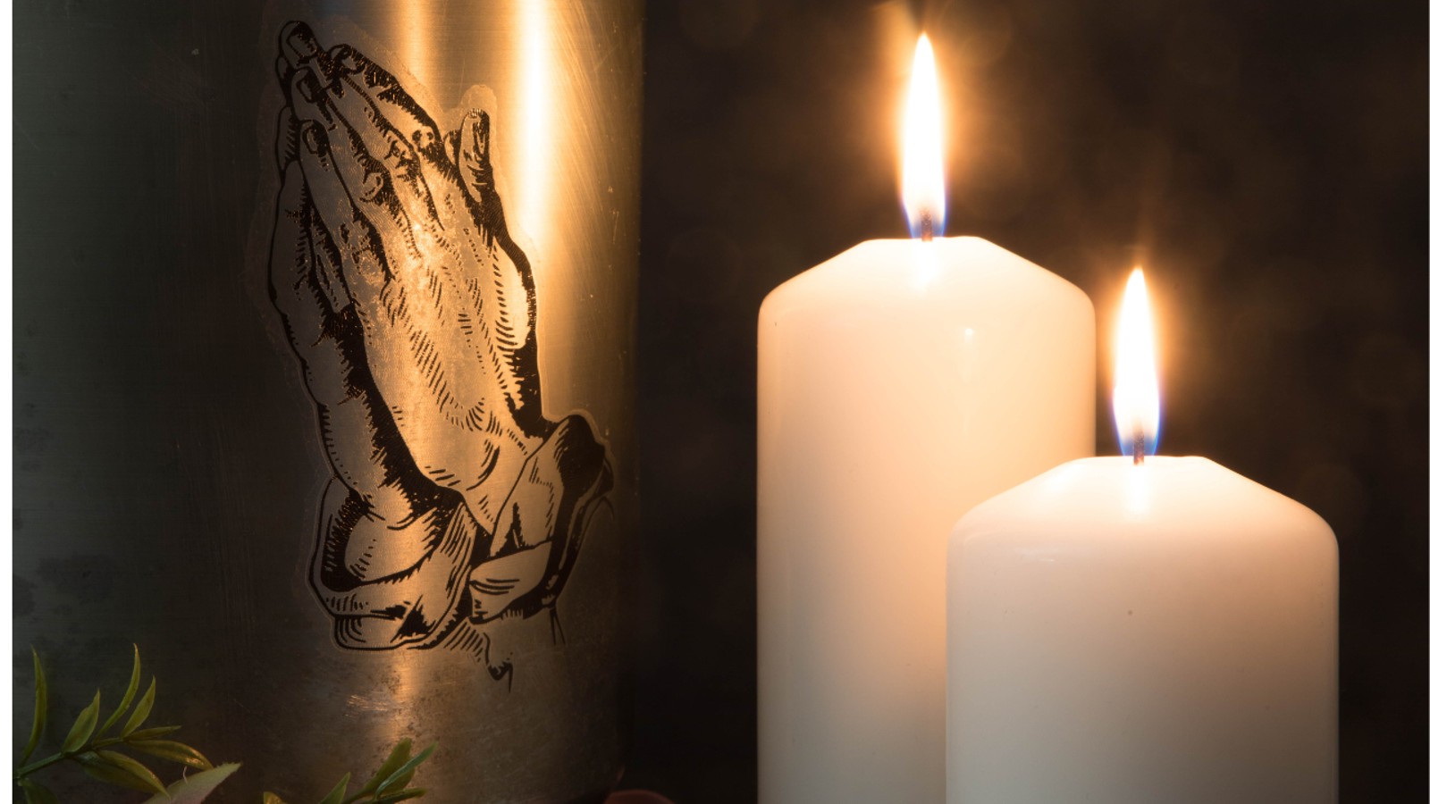 Candles and praying hands memorial image